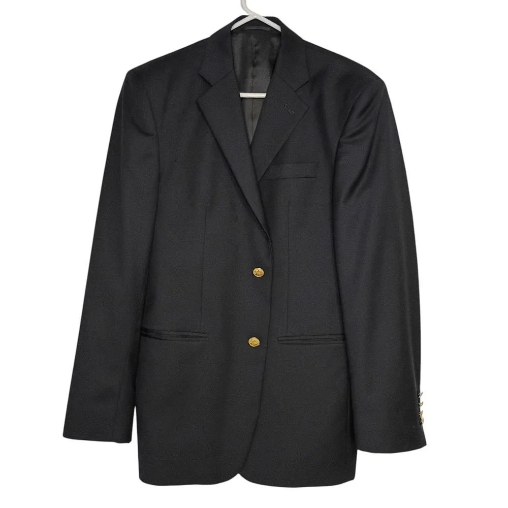 Dark Blue‎ Blazer Mens Size 40 Gold Crested Buttons Sport Coat Jacket Dual Vent